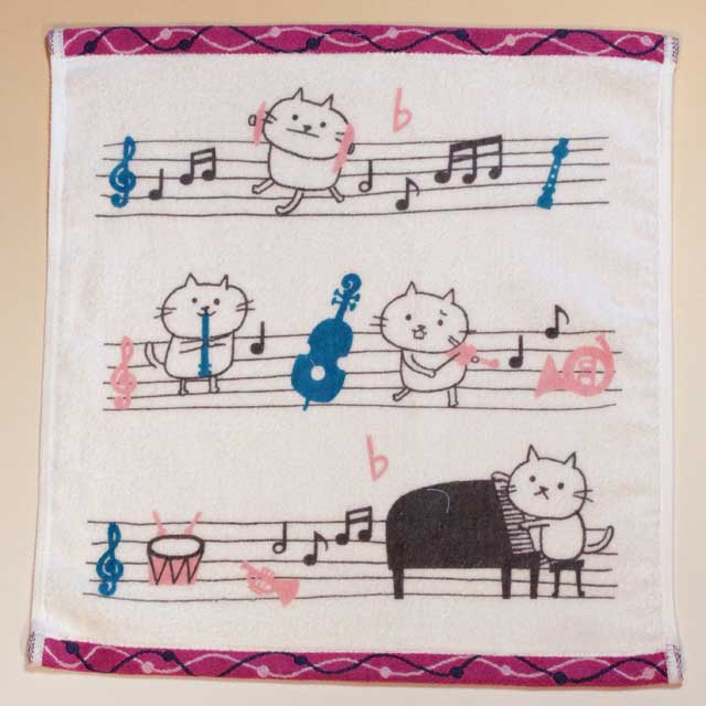 音楽雑貨 フェイスタオル ShinziKatoh パイル シャーリング加工 楽器 ピアノ ヴァイオリン ホルン