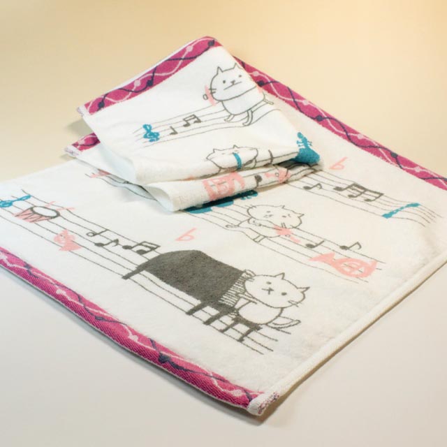 音楽雑貨 フェイスタオル ShinziKatoh パイル シャーリング加工 楽器 ピアノ ヴァイオリン ホルン