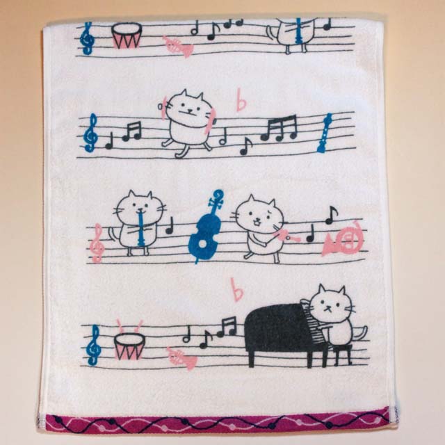 音楽雑貨 フェイスタオル ShinziKatoh パイル シャーリング加工 楽器 ピアノ ヴァイオリン ホルン