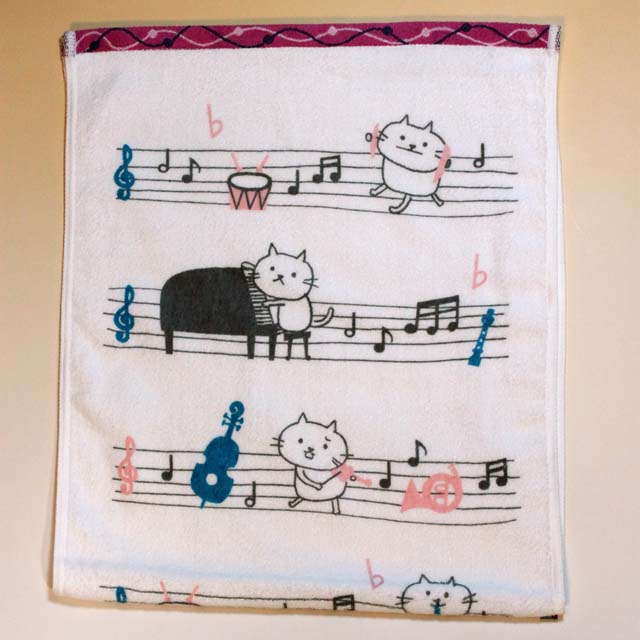 音楽雑貨 フェイスタオル ShinziKatoh パイル シャーリング加工 楽器 ピアノ ヴァイオリン ホルン