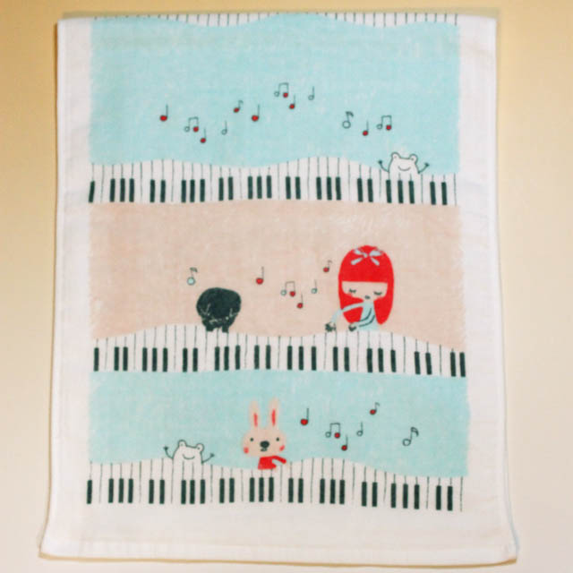 音楽雑貨 フェイスタオル ShinziKatoh パイル ガーゼ 無撚糸 鍵盤 楽器 音符