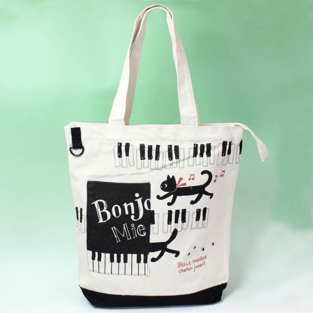 Bonjour Mie ポケット付きトート 音楽雑貨 ピアノ鍵盤
