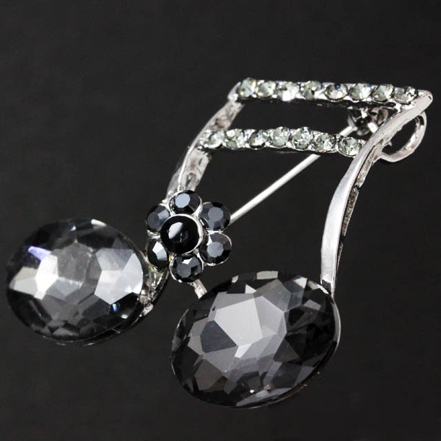 玻璃ブローチ ２連１６分音符 音楽雑貨 音楽アクセサリー