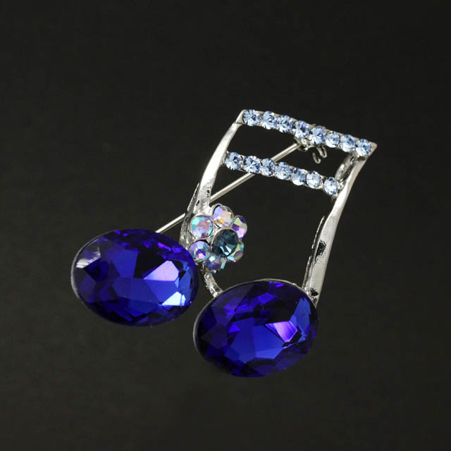 カジュアル 玻璃ブローチ 《2連16分音符》 紺碧色 音楽雑貨