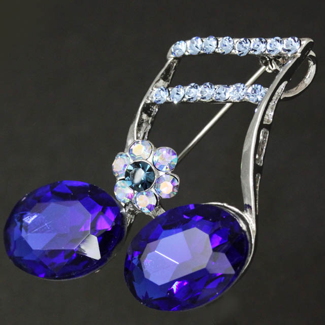 玻璃ブローチ ２連１６分音符 音楽雑貨 音楽アクセサリー