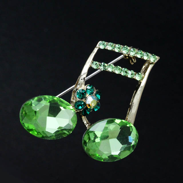 カジュアル 玻璃ブローチ 《2連16分音符》 萌木色 音楽雑貨