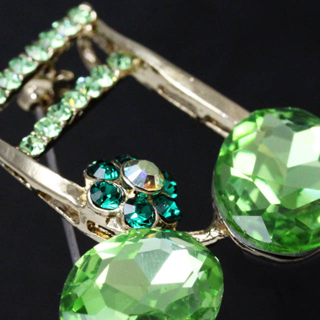 カジュアル 玻璃ブローチ 《2連16分音符》 萌木色 音楽雑貨