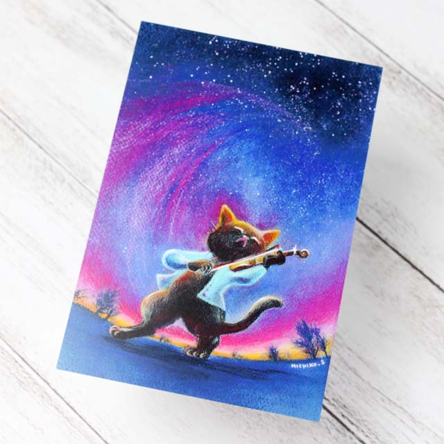 音楽雑貨 下島みちこ 絵葉書 ポストカード 星空のヴァイオリニスト