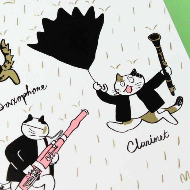 Classic Cat 絵葉書 ポストカード 春の雨 木管楽器 音楽雑貨 音楽グッズ