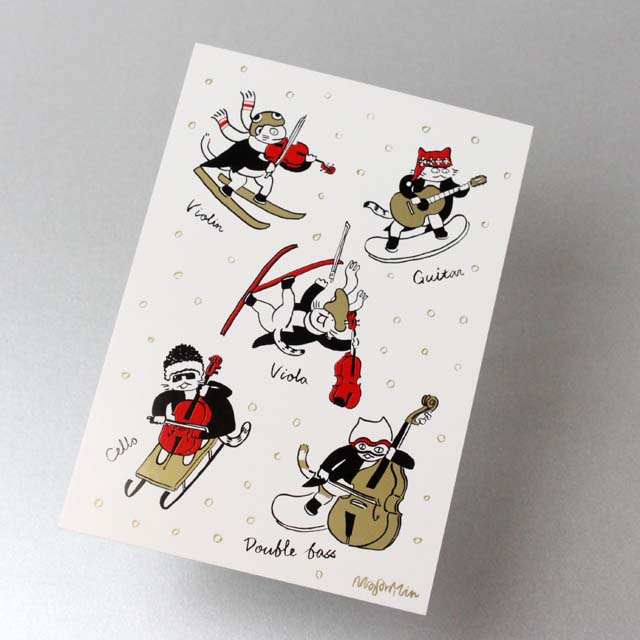 Classic Cat 絵葉書 ポストカード 雪の冬 弦楽器 音楽雑貨 音楽グッズ