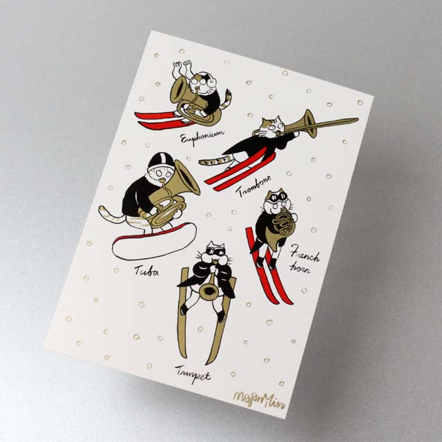 Classic Cat 絵葉書 ポストカード 雪の冬 金管楽器 音楽雑貨 音楽グッズ