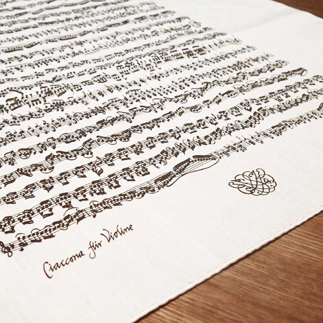 バッハ シャコンヌ 手捺染 ハンカチ 音楽雑貨