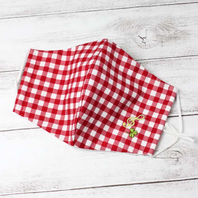 ギンガムチェック 音楽刺繍マスク ト音記号 音楽雑貨 音楽グッズ