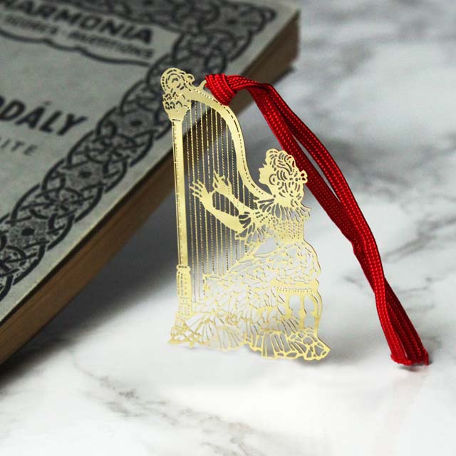 ハープを奏でる少女 harp きんのしおり 純金メッキ栞 音楽雑貨 音楽グッズ