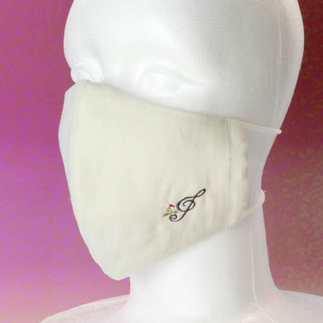 ミルクホワイト 音楽刺繍マスク ト音記号 音楽雑貨 音楽グッズ
