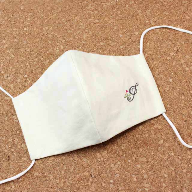 ミルクホワイト 音楽刺繍マスク ト音記号 音楽雑貨 音楽グッズ