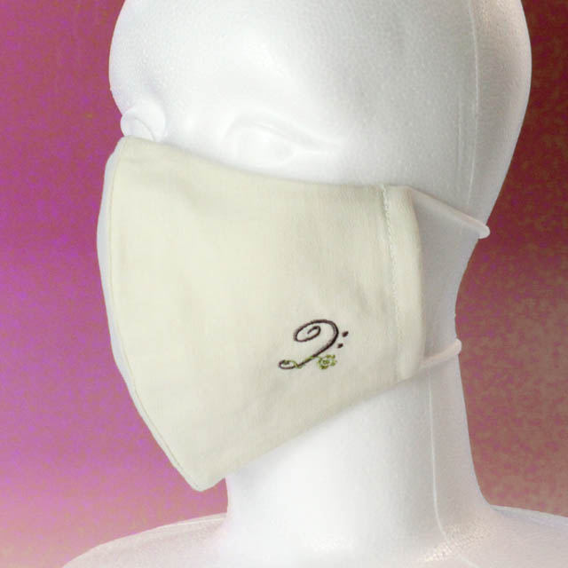 ミルクホワイト 音楽刺繍マスク ヘ音記号 音楽雑貨 音楽グッズ