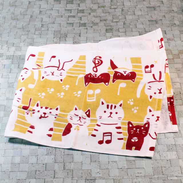 てぬぐいハンカチ 音符 ねこ 音楽雑貨 音楽グッズ