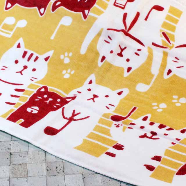 てぬぐいハンカチ 音符 ねこ 音楽雑貨 音楽グッズ