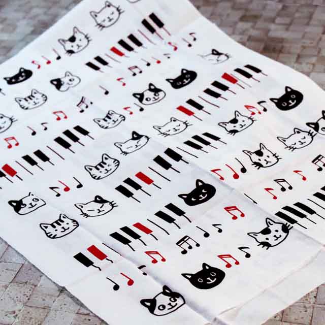 てぬぐい 音符 鍵盤 ねこ 音楽雑貨 音楽グッズ