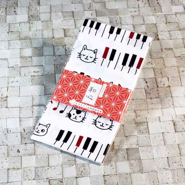 てぬぐい 音符 鍵盤 ねこ 音楽雑貨 音楽グッズ