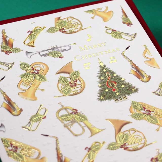 クリスマスカード ツリー トランペット ホルン アルトサックス フリューゲルホルン 音楽雑貨