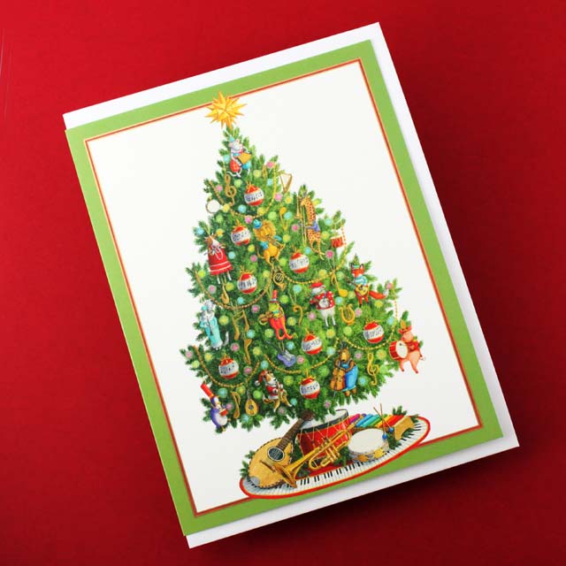 クリスマスカード ツリー マンドリン タンバリン トランペット  音楽雑貨