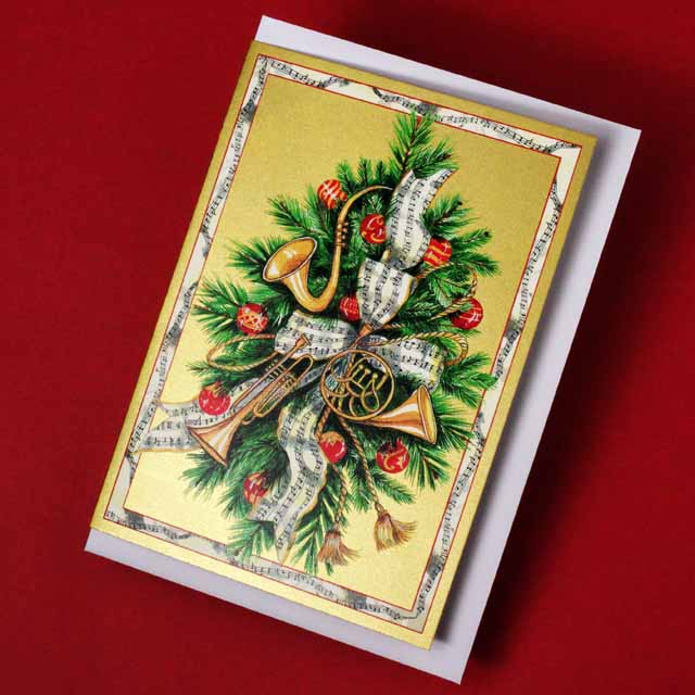クリスマスカード リース サックス ホルン トランペット 音楽雑貨