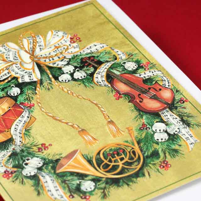 クリスマスカード リース ヴァイオリン ドラム ホルン  音楽雑貨