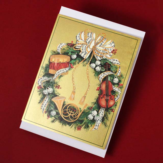 クリスマスカード リース ヴァイオリン ドラム ホルン  音楽雑貨