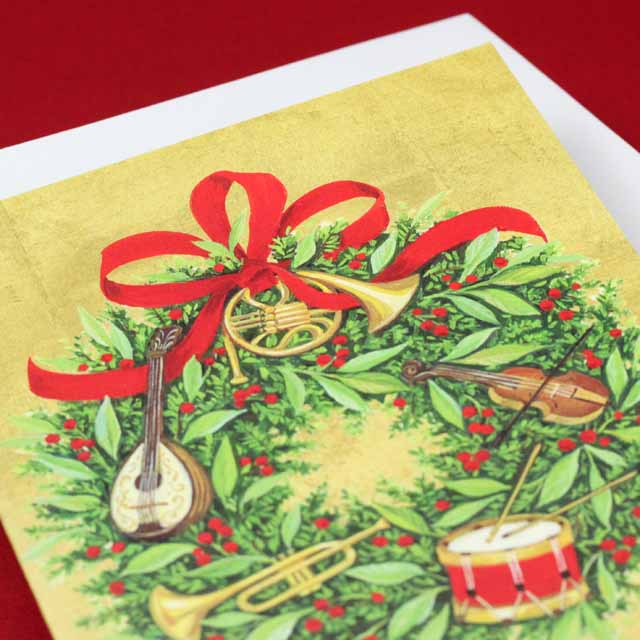 クリスマスカード リース マンドリン ヴァイオリン ドラム ホルン トランペット 音楽雑貨