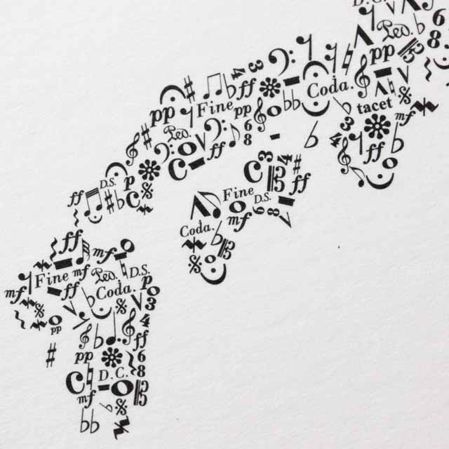 日本列島 Japan 音楽記号 絵葉書 ポストカード 音楽雑貨