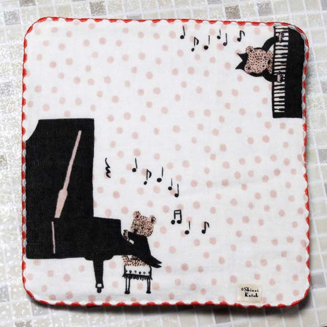 クマ ピアノ ShinziKatoh タオルハンカチ 音楽雑貨 音楽小物