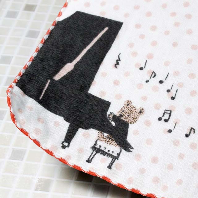 クマ ピアノ ShinziKatoh タオルハンカチ 音楽雑貨 音楽小物