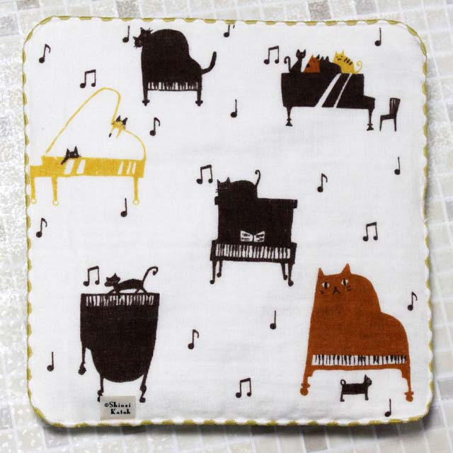 ShinziKatoh タオルハンカチ コンセール 猫ピアノ 451221 音楽雑貨