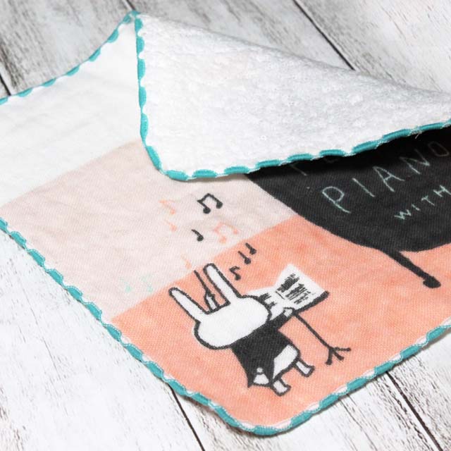 ウサギのワルツ ピアノ ShinziKatoh タオルハンカチ 音楽雑貨 音楽小物