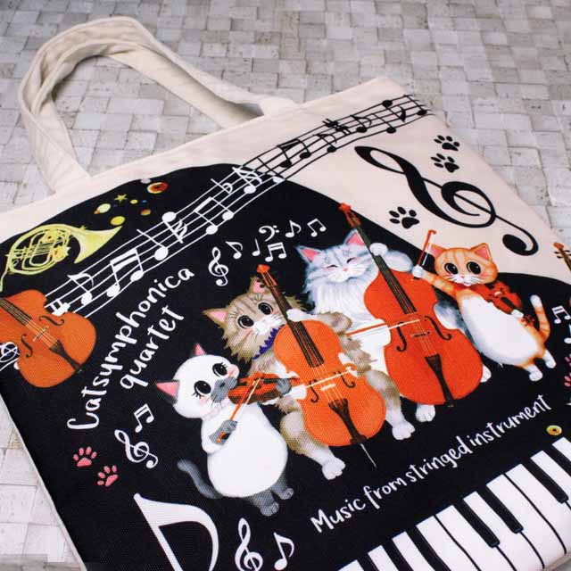 トートバッグ ピアニスト待ちのカルテット Cat Symphonica 音楽雑貨 音楽グッズ 音楽アクセサリー