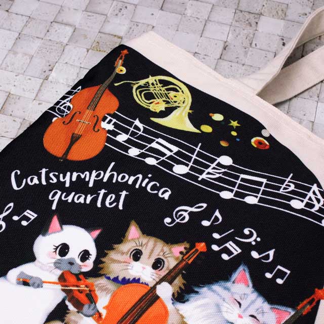 トートバッグ ピアニスト待ちのカルテット Cat Symphonica 音楽雑貨 音楽グッズ 音楽アクセサリー