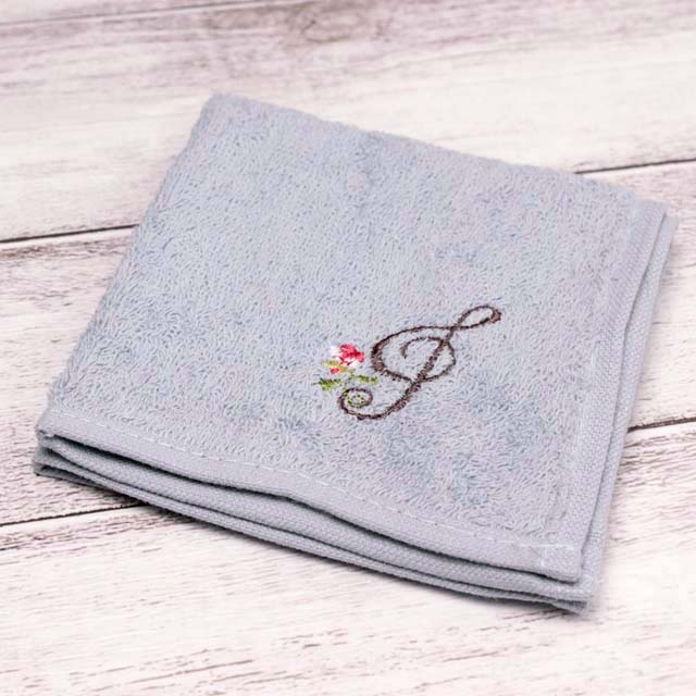 スケッチ刺繍 タオルハンカチ ト音記号 音楽雑貨 音楽グッズ