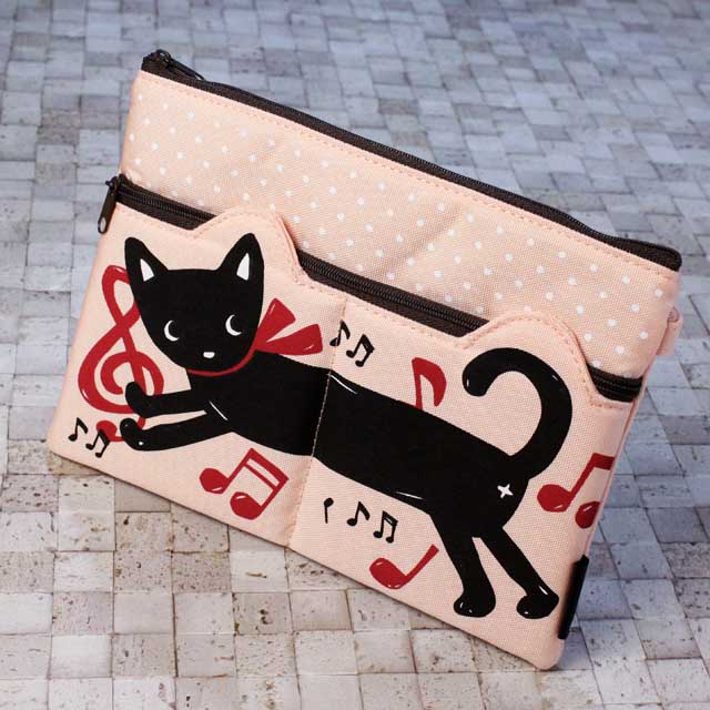 猫パネル 16cmフラットポーチ ラッピング対応可 ポケット付き