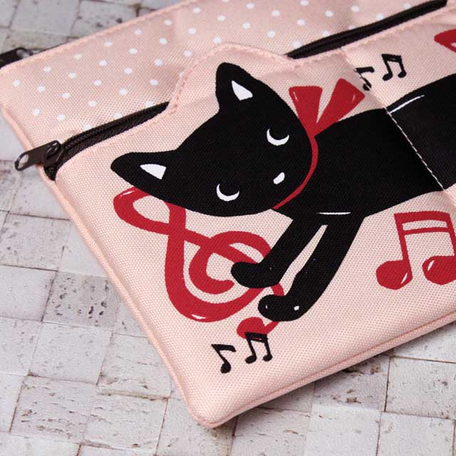 猫と音符 2段フラットポーチ 音楽雑貨 音楽グッズ