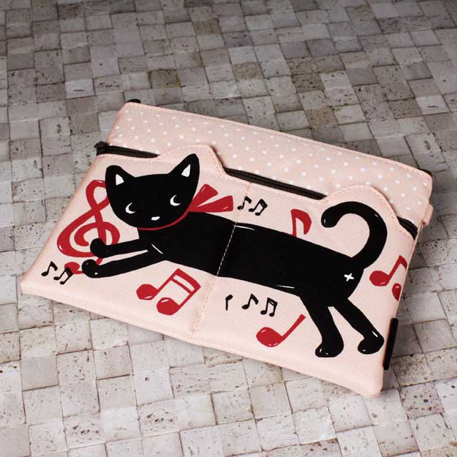 猫と音符 2段フラットポーチ 音楽雑貨 音楽グッズ
