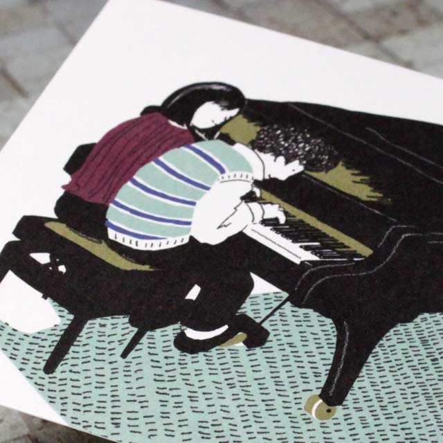 音楽の日常 絵葉書 ポストカード 月夜のデュエット 連弾 ピアノ