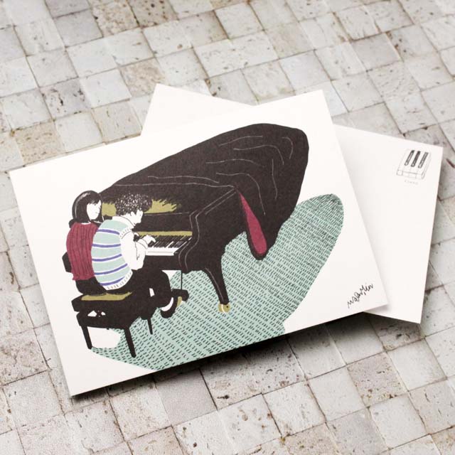 音楽の日常 絵葉書 ポストカード 月夜のデュエット 連弾 ピアノ
