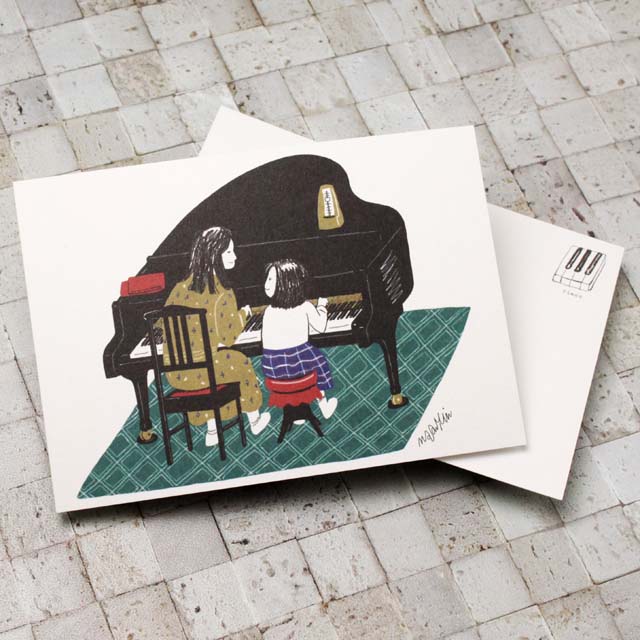 音楽の日常 絵葉書 ポストカード 母娘の日常 連弾 ピアノ