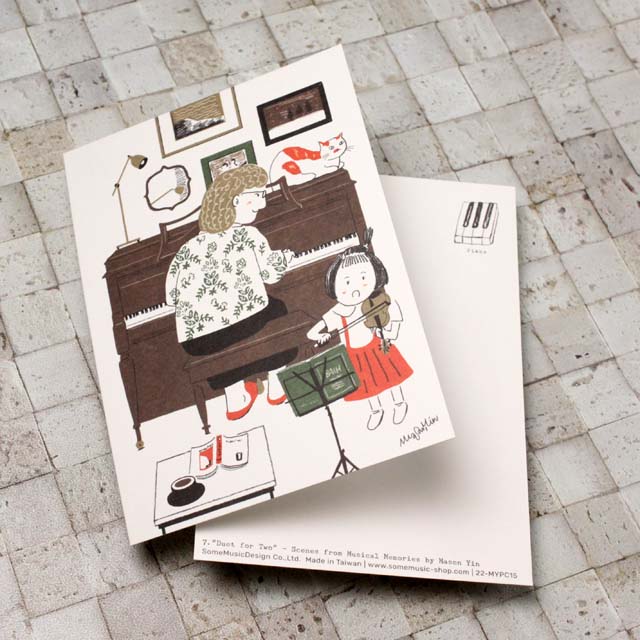 音楽の日常 絵葉書 ポストカード 母娘でデュエット ピアノ ヴァイオリン