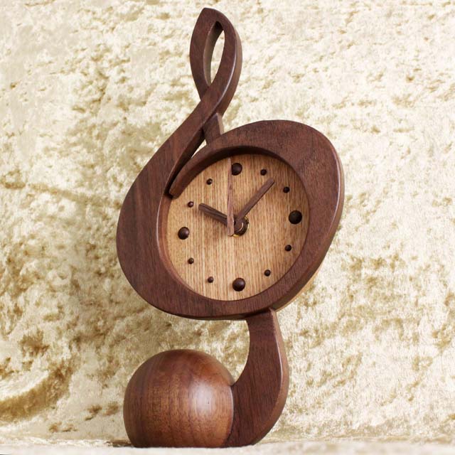 ト音記号 置時計 ウォルナット 音楽雑貨 音楽グッズ 音楽ギフト