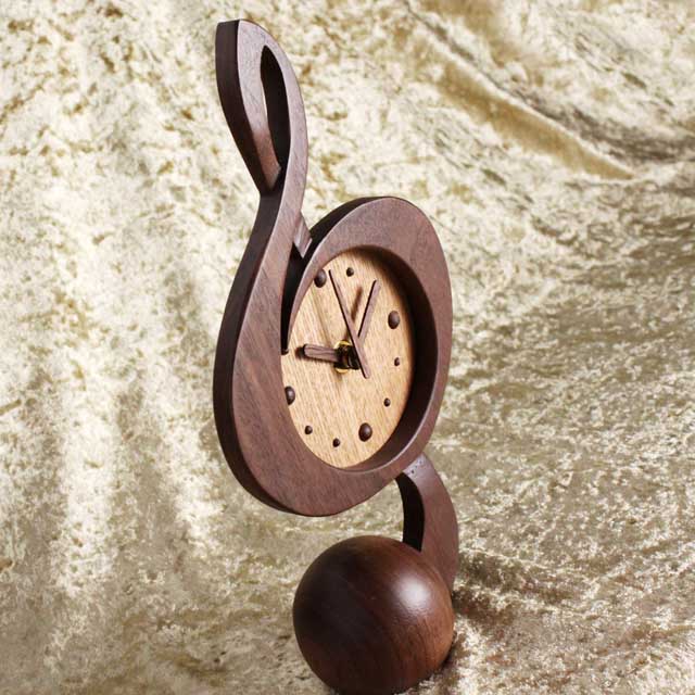 ト音記号 置時計 ウォルナット 音楽雑貨 音楽グッズ 音楽ギフト