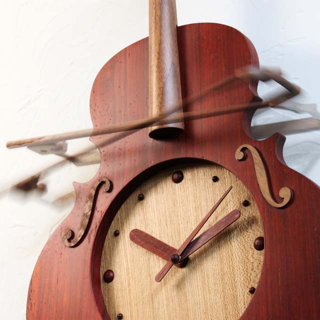 銘木 チェロ 振り子時計 パドック＆ウォルナット 【秒針付】 音楽雑貨