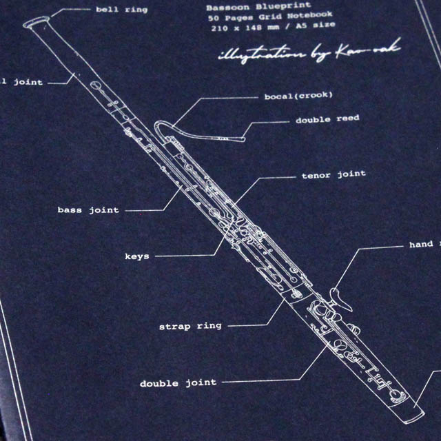 設計図ノート Fagott Bassoon ファゴット バスーン 音楽雑貨 音楽グッズ 方眼ノート